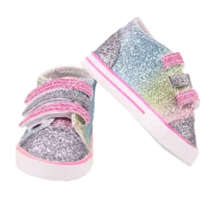 18" doll rainbow sneakers. Sparkle rainbow 18 inch doll shoes.