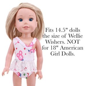 Fits Wellie Wishers white ruffle swim suit. 14.5" doll swimsuit.
