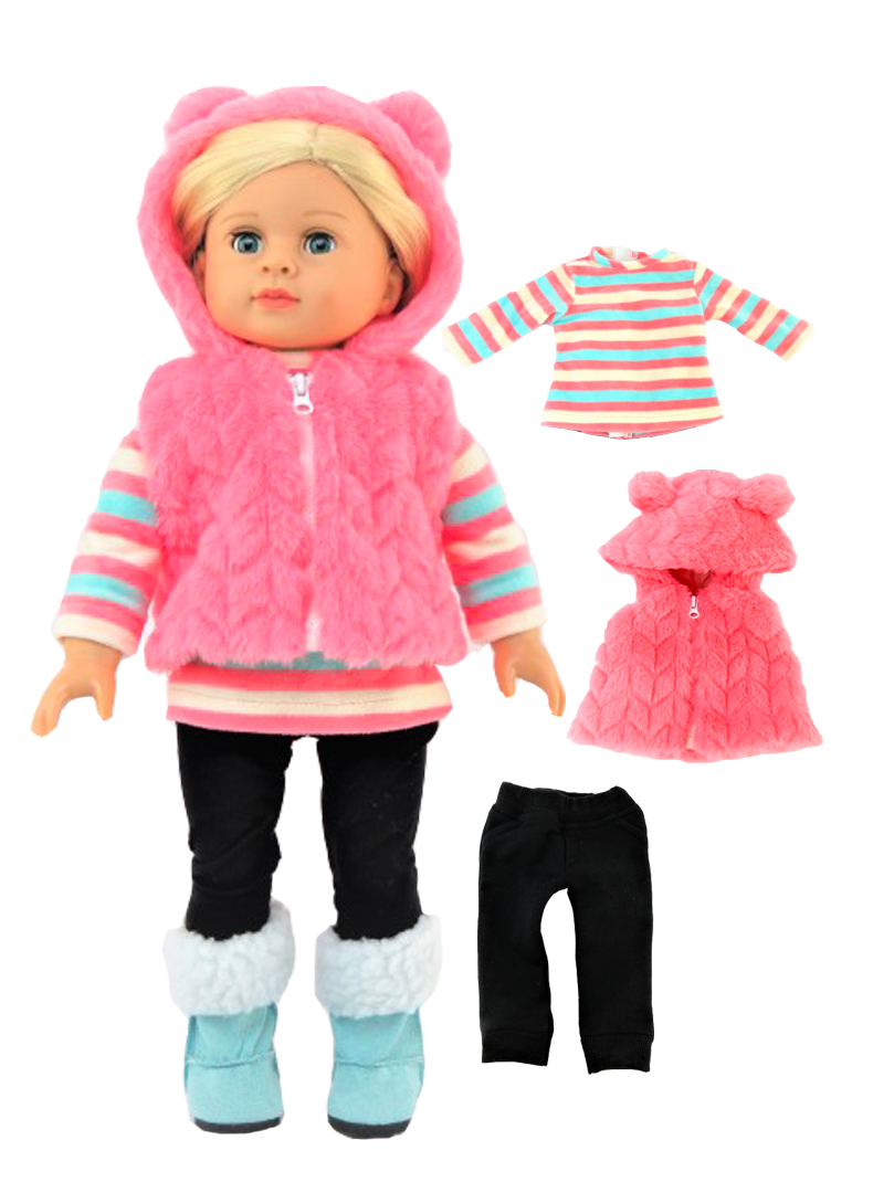 18" doll coral bear vest with stripe tee and leggings