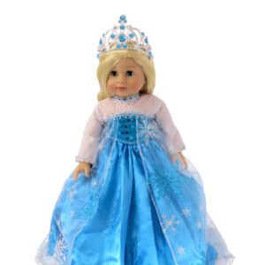 - 18 inch doll frozen inspired princess dress with crown- ice blue