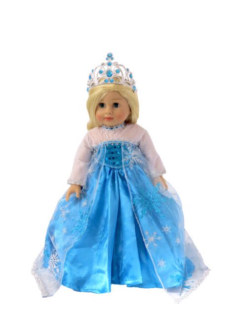 - 18 inch doll frozen inspired princess dress with crown- ice blue