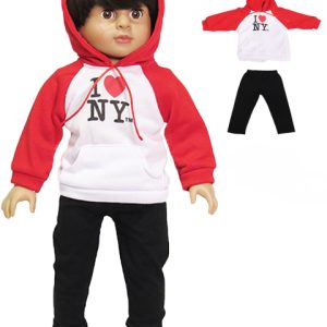 Stylish 18" boy doll clothes I love New York hoodie with pants