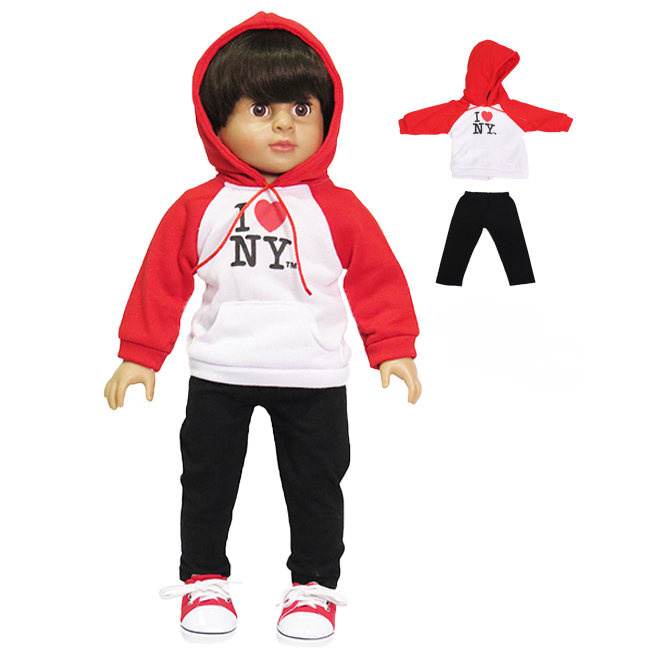 18" boy doll clothes I Love New York hoodie with pants by American Fashion World