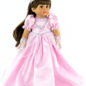 - 18 inch doll pink princess gown with gloves and crown