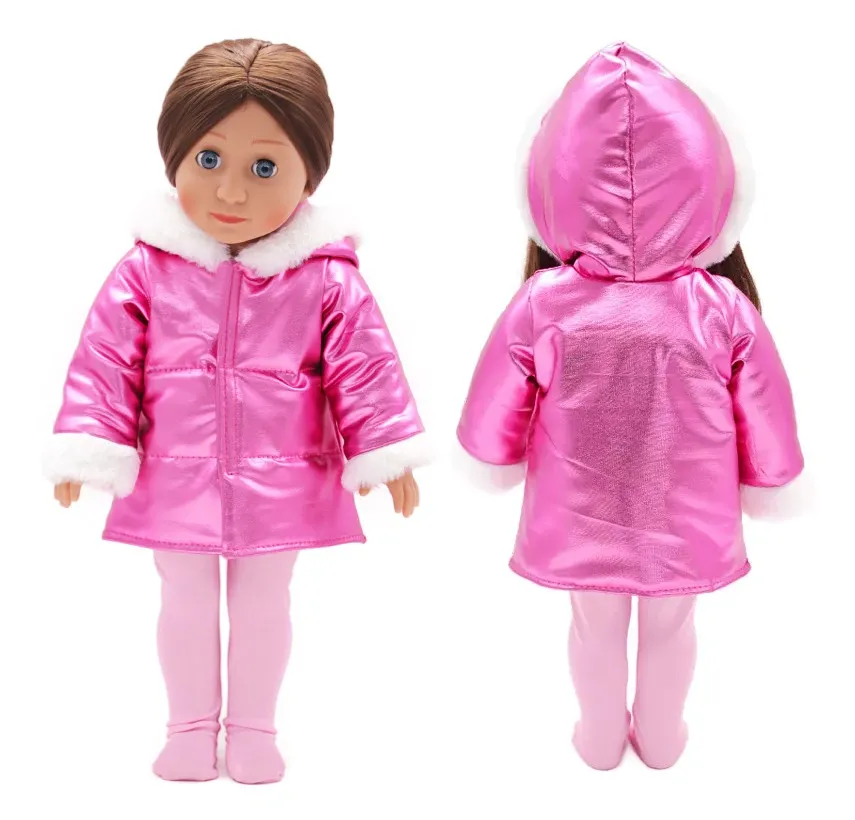 Fall and Winter 18" doll hot pink winter coat with pink leggings.