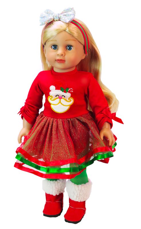 Holiday Christmas 18" doll Santa theme tutu 3 piece outfit by American Fashion World