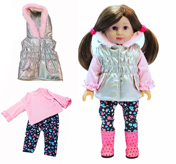 18 inch doll silver puffer vest with tee and leggings