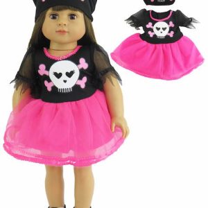 - 18 inch doll skull and bone pirate dress with head scarf.