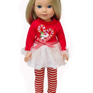 Fits Wellie Wishers 14.5" doll candy cane outfit with hair bow