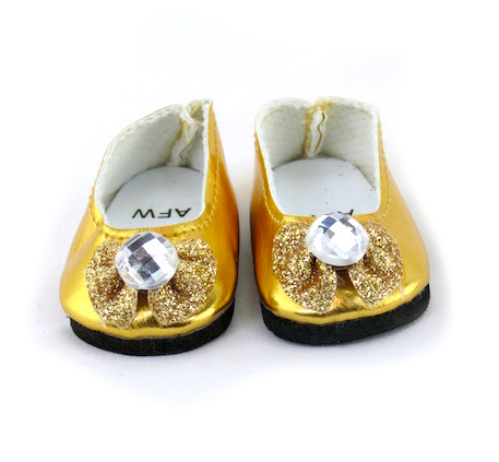 Fits Wellie Wishers dolls 14.5" doll cute gold diamond bow flats. NOT FOR 18 INCH DOLLS.