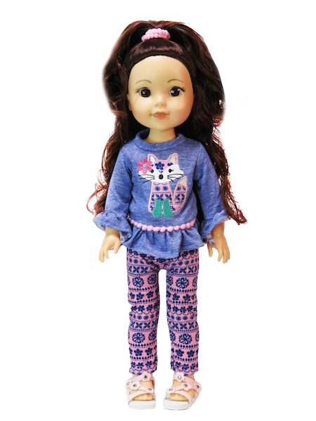 Smaller doll (Wellie size) 14.5" doll tribal fox top and pants