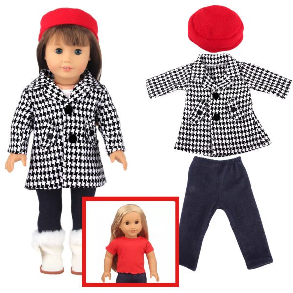 fits american girl doll black white checkered coat with red hat