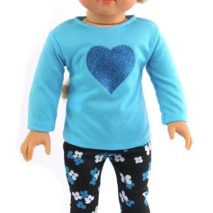 18 inch doll clothes blue glitter heart shirt and pants outfit