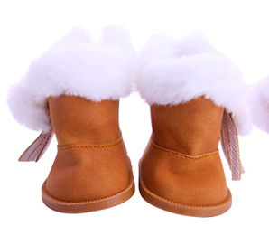 light brown 18" doll boots with fur trim