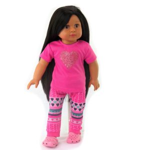 American Fashion World doll clothes pink glitter heart tee and pants doll clothes for 18 inch dolls. Fits American Girl doll clothes