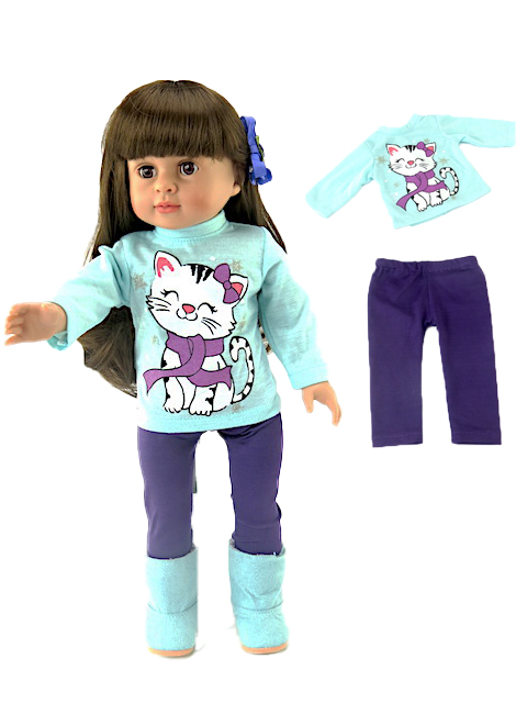 American Fashion World 18 inch doll clothes. Snowflake kitty doll outfit fits American Girl