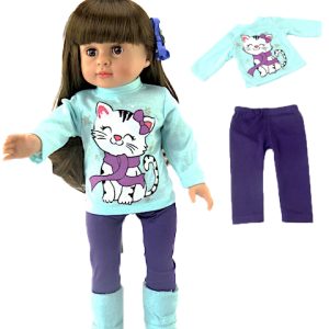 18" doll clothing - snowflake kitty top and pants