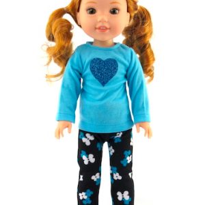 14.5" doll clothes blue hearts pant set.
