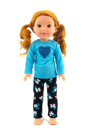 14.5" doll clothes blue hearts pant set.