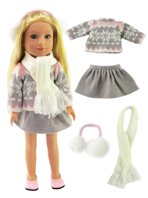 wellie wisher pink grey sweater set 14.5" dolls