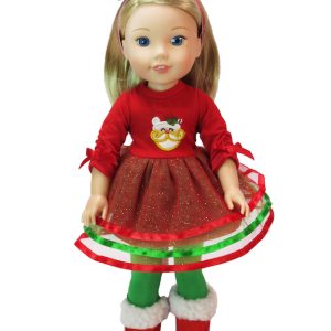 14.5" doll Christmas dress red green santa