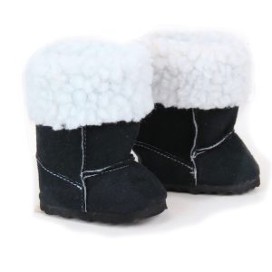 18 inch doll black boots with white fur trim
