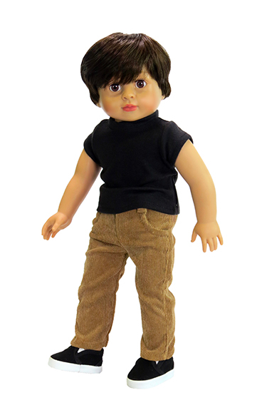 18" boy doll clothes black tee with cord pants