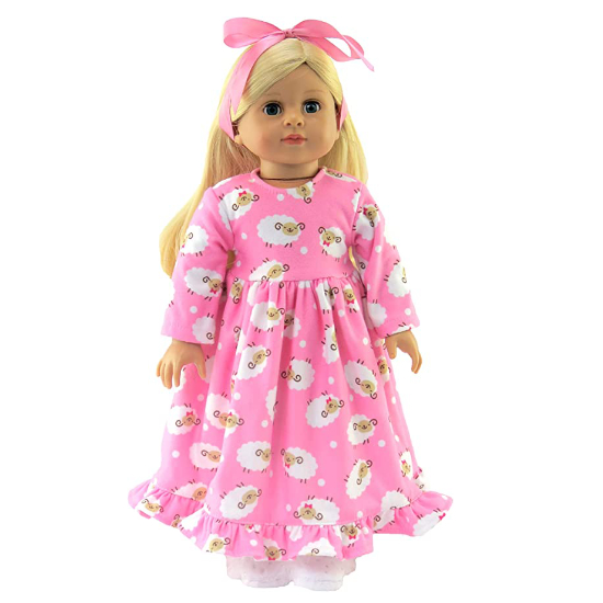 American Fashion World Pink Lamb Nightgown Pajamas Made for 18 inch Dolls Compatible with American Girl Dolls