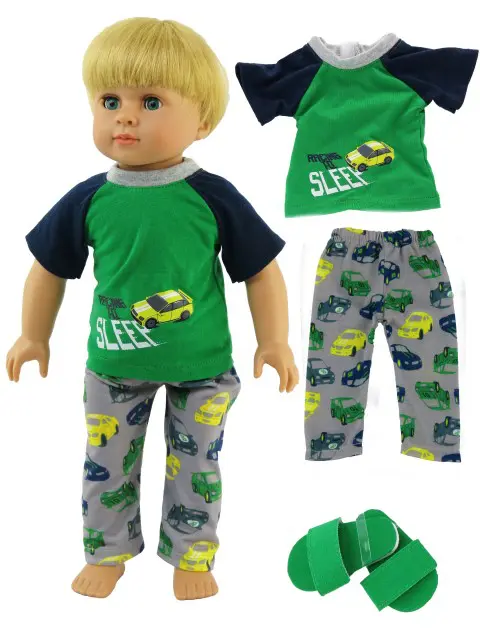 18" boy doll clothes Racecar pajamas with slippers