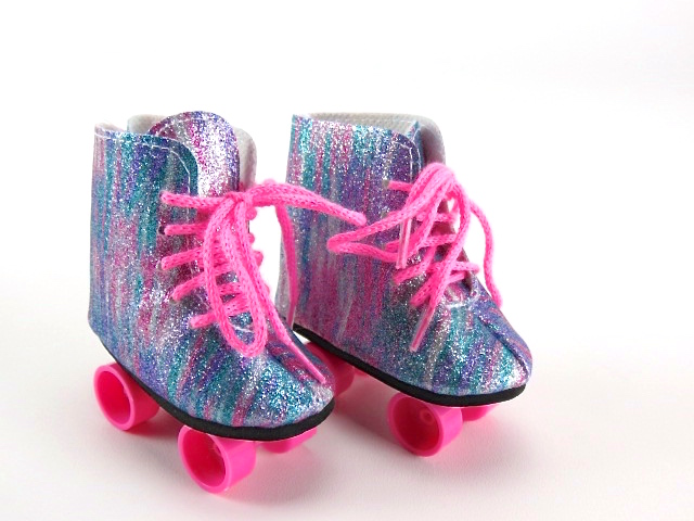 18" doll rainbow roller skates with rolling wheels