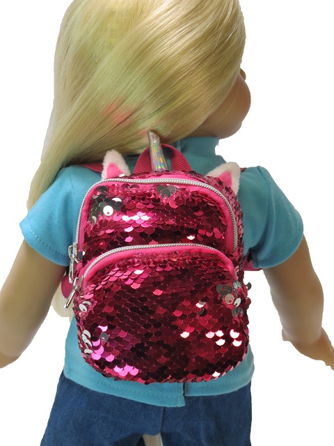 18" doll hot pink bling unicorn backpack