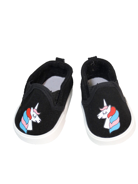 18" doll black unicorn print canvas shoes
