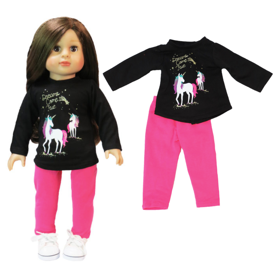 American Fashion World doll clothes 18" doll pants outfit Dreams come true unicorn