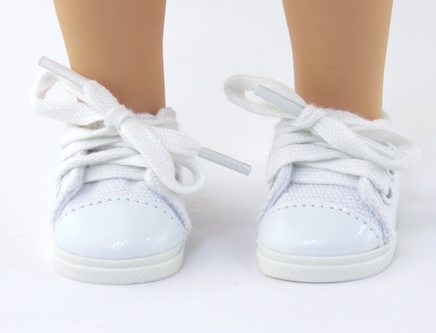 14.5" dolls welliewishers Canvas low top sneakers in white.