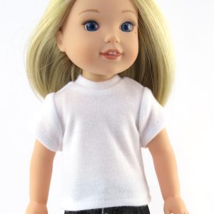 Smaller doll size. Fits 14.5" dolls like Wellie Wishers. Basic White Soft Tee.
