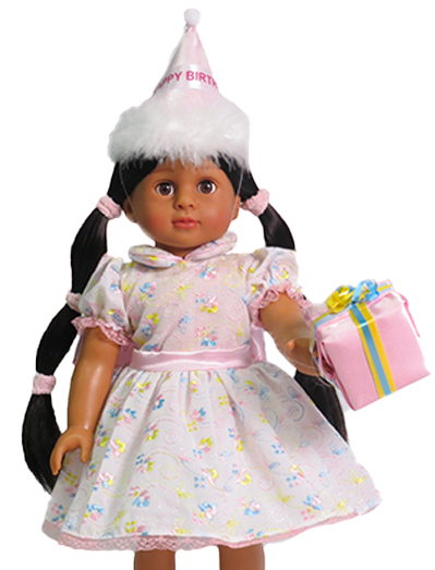 18" doll clothes birthday dress with hat and gift for 18 inch dolls.