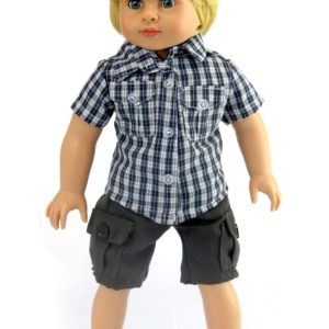 18 inch boy doll plaid shirt with shorts