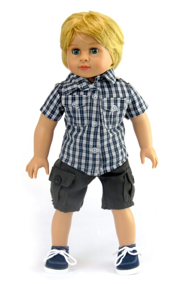 18 inch boy doll plaid shirt with shorts