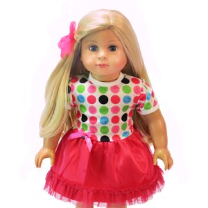 American Fashion World doll clothes hot pink polka dot dress for 18 inch dolls and American Girl dolls
