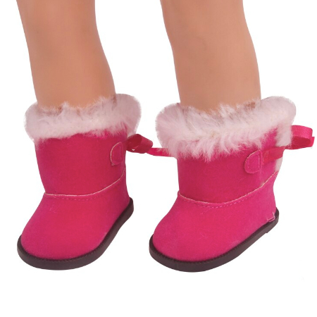 18 inch doll hot pink ribbon boots ugg look 18 inch doll boots fits American Girl dolls.