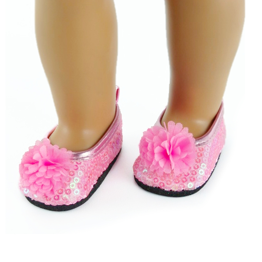 18" doll pink sequin flower flats doll shoes by American Fashion World doll clothes