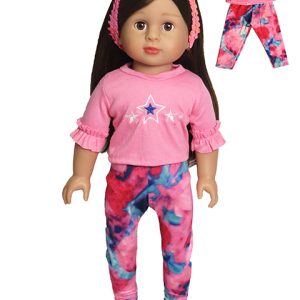 18" doll clothes pink stars cotton t-shirt plus tie dye pants