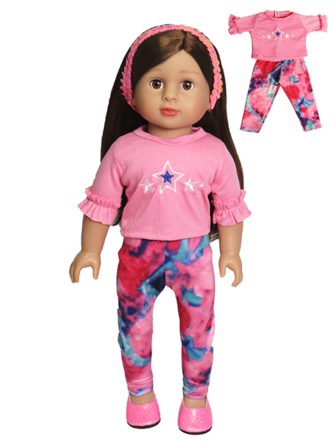 18" doll clothes pink stars cotton t-shirt plus tie dye pants