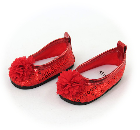 18" doll red sequin flower shoes