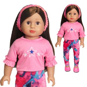 American Fashion World doll clothes star pant outfit 18 inch doll pink outfit with stars and tie dye - fits American Girl doll clothes
