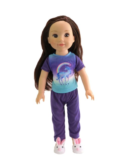 Smaller doll (Wellie size) 14.5" doll unicorn unicorn pajamas. Top and pants only. Slippers NOT INCLUDED.