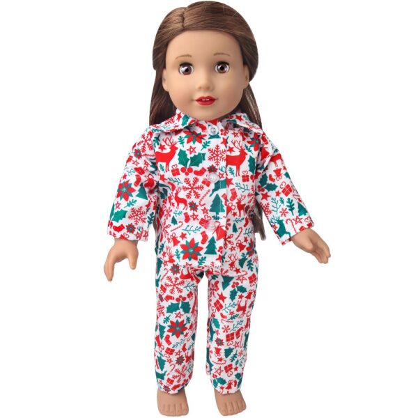 Christmas pajamas for 18 inch dolls in white print