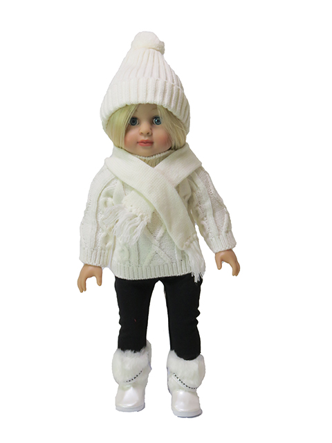 White 18" doll 4 piece sweater outfit.