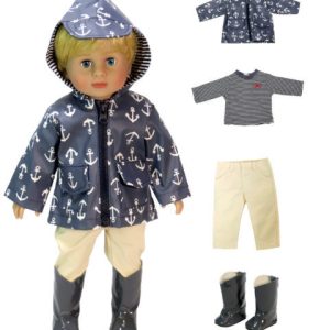 18" boy doll clothes anchor raincoat set with coat, tee, pants and boots.