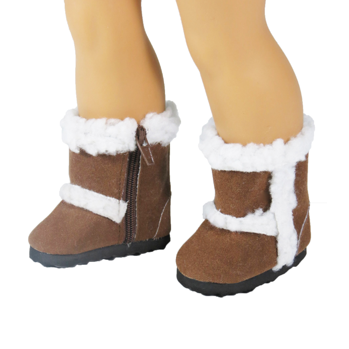 18" doll clothes American Fashion World doll clothes brown fur trim sherpa boots. Fits American Girl dolls.